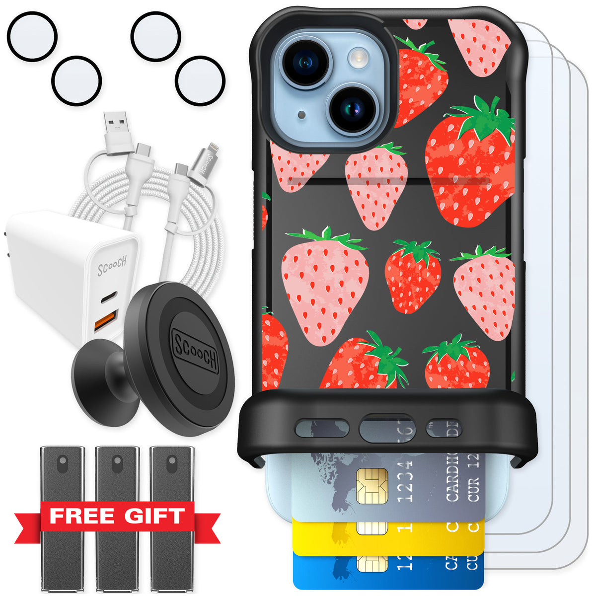 Scooch Wingmate Strawberry Fields for iPhone 15 — Ultimate Bundle