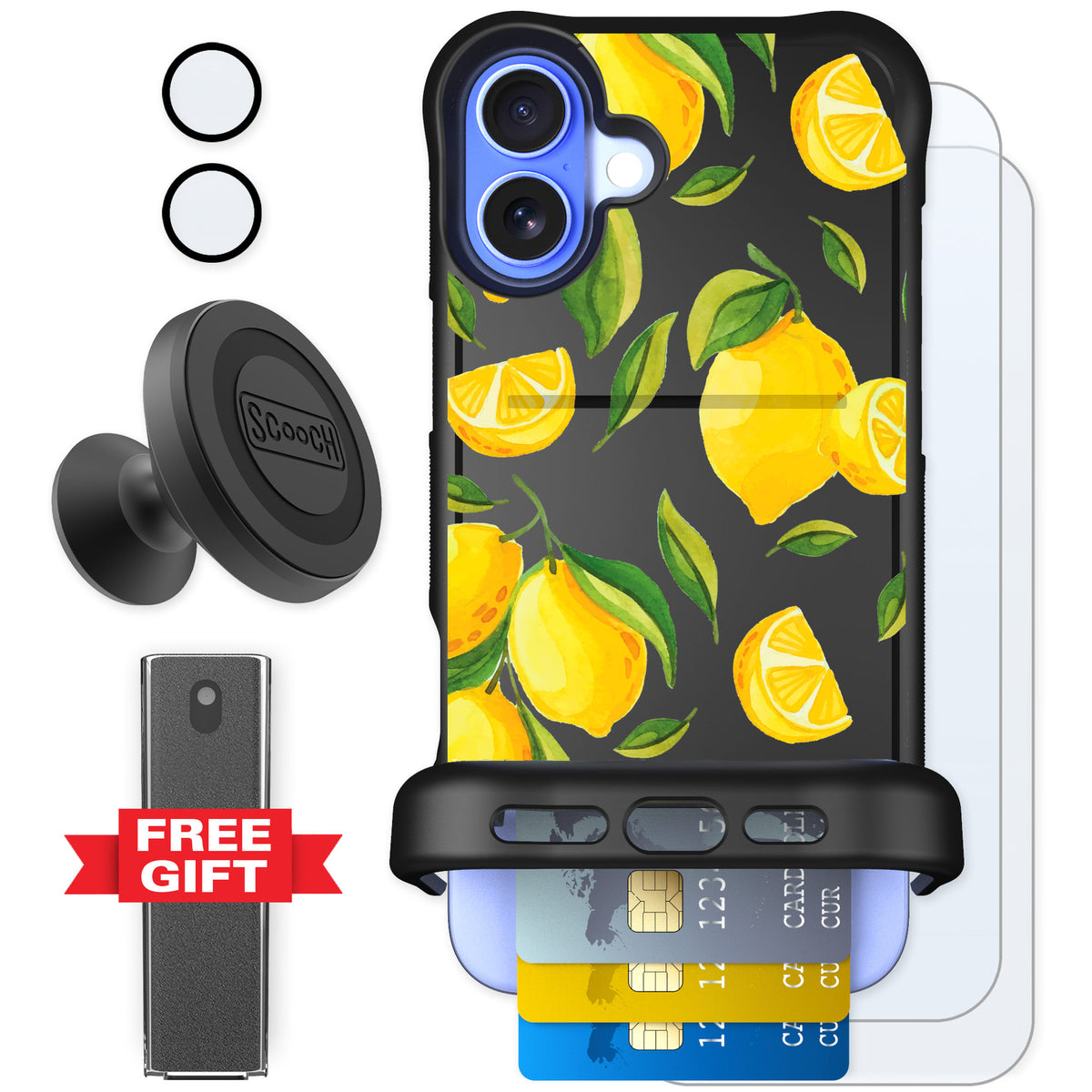 Scooch Wingmate Amalfi Lemons for iPhone 16 Plus — Defender Bundle