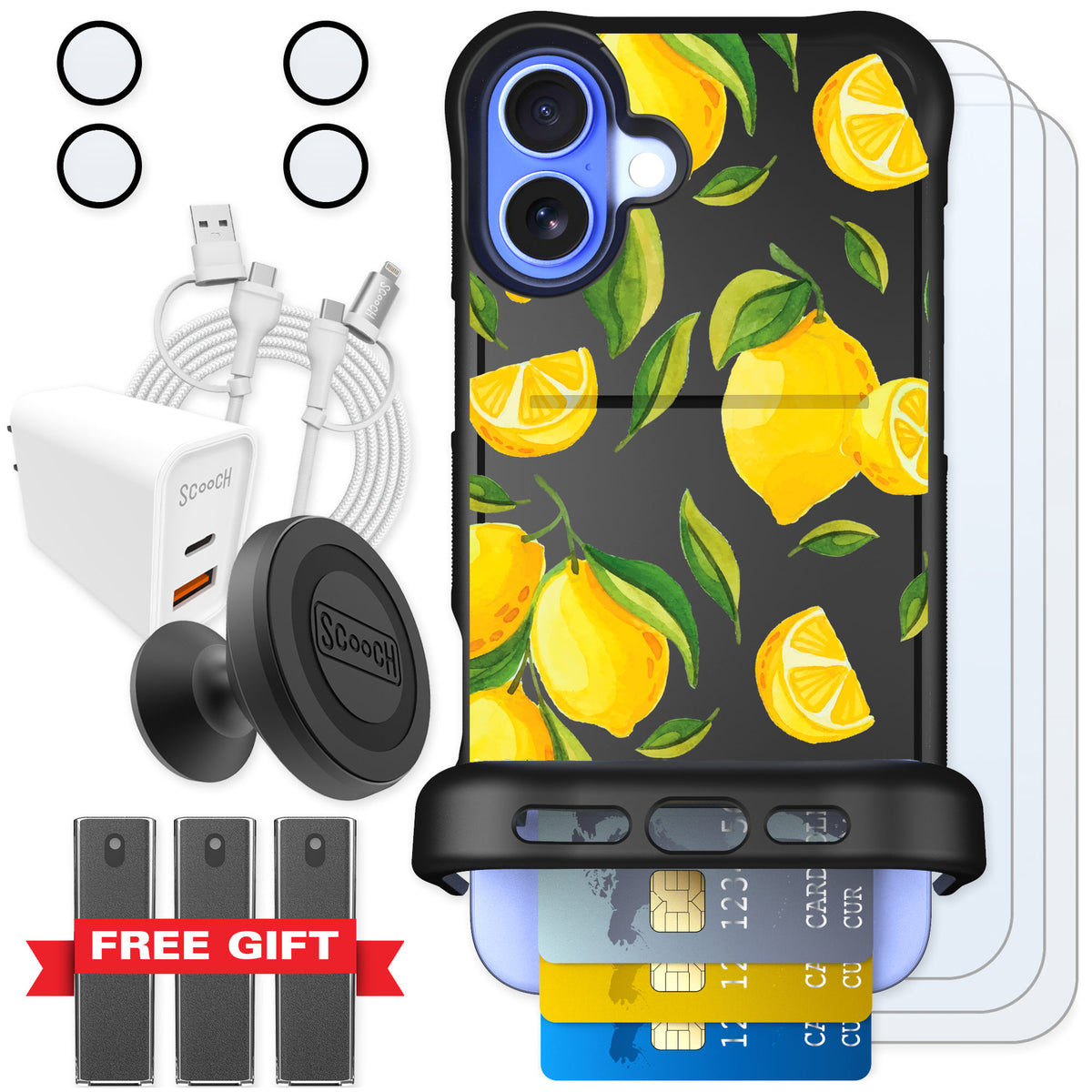 Scooch Wingmate Amalfi Lemons for iPhone 16 Plus — Ultimate Bundle