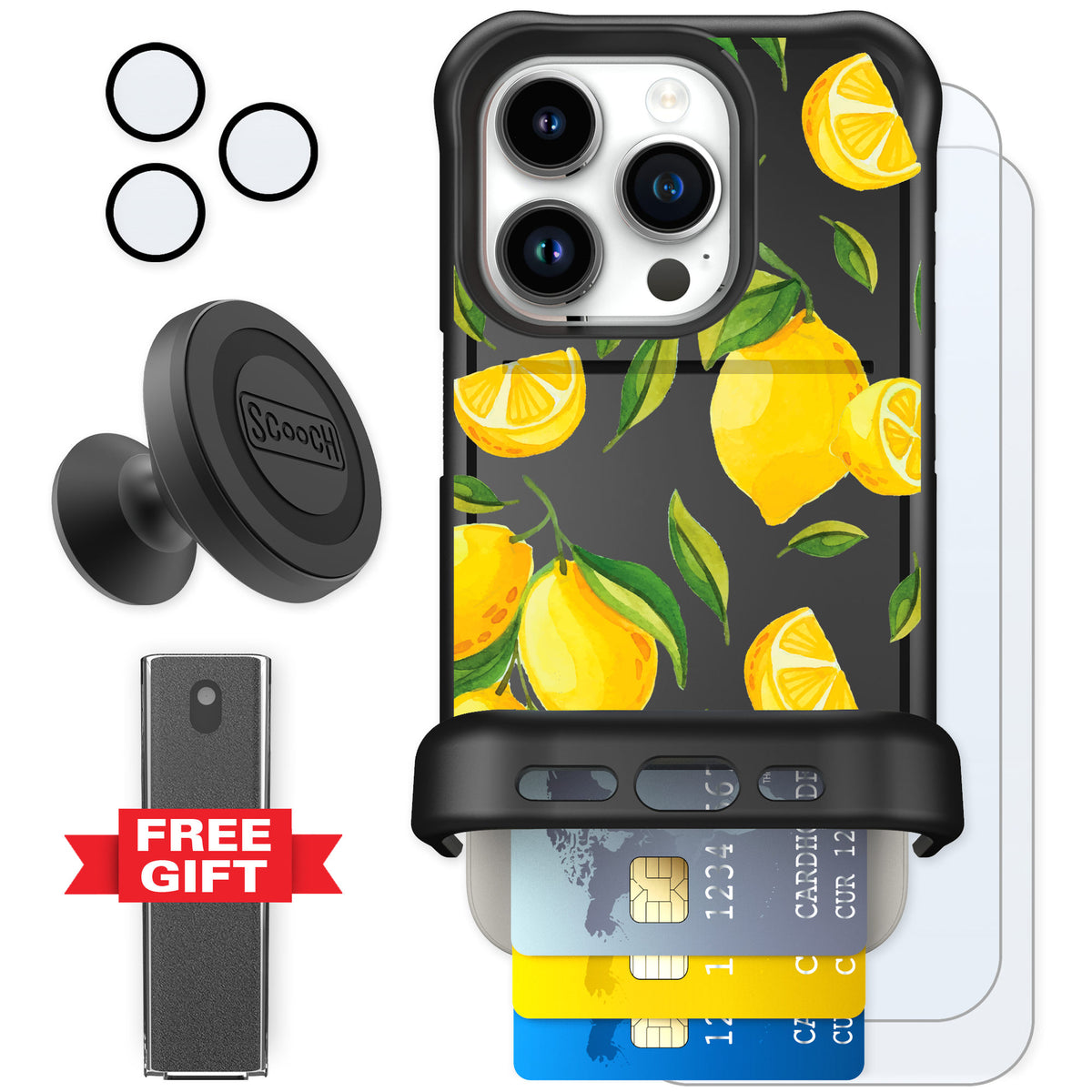 Scooch Wingmate Amalfi Lemons for iPhone 15 Pro — Defender Bundle