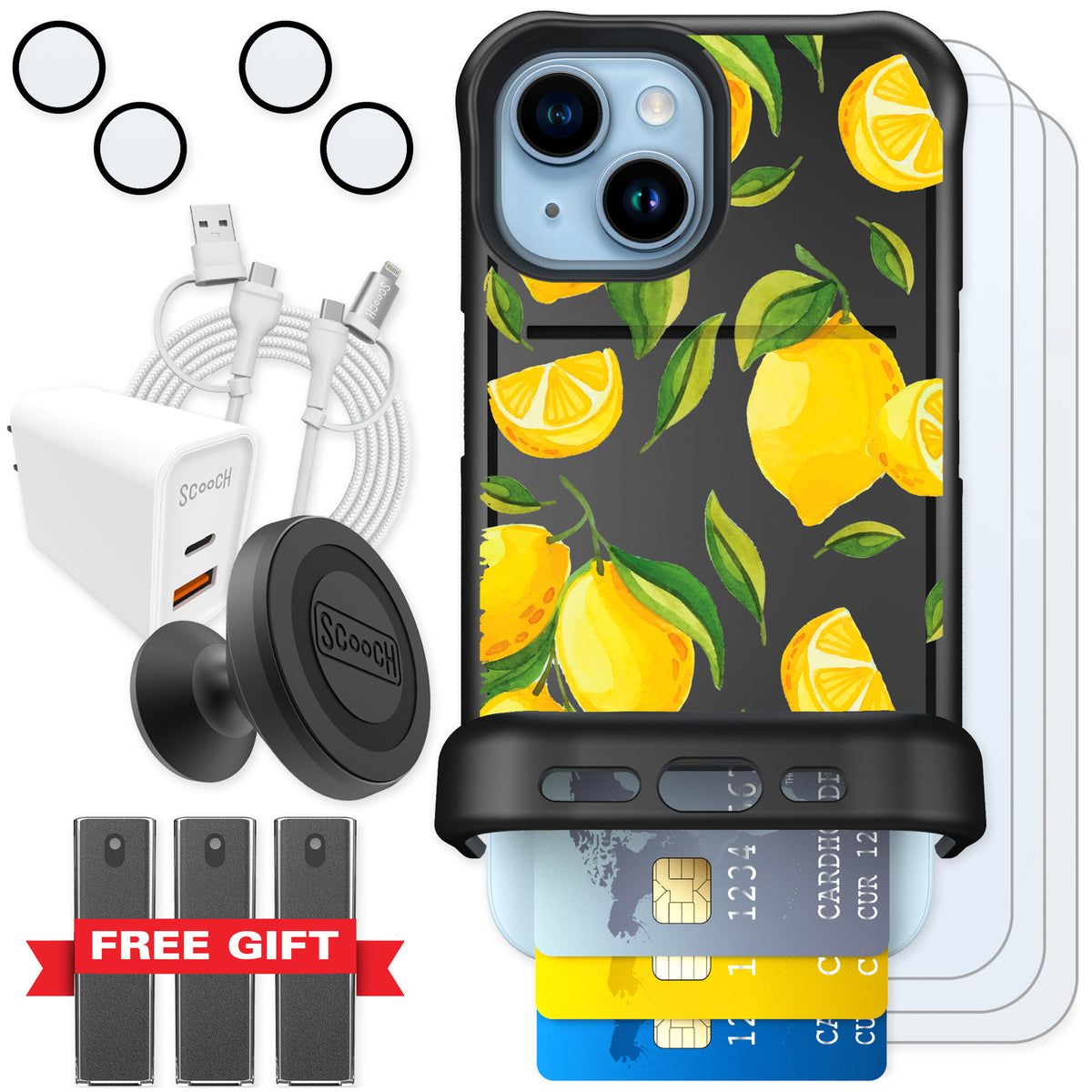Scooch Wingmate Amalfi Lemons for iPhone 15 — Ultimate Bundle