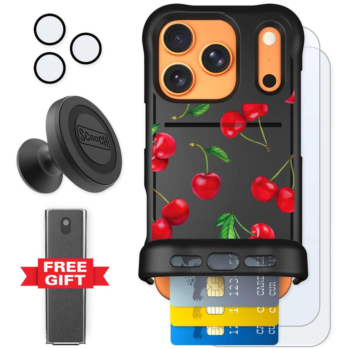 Scooch Wingmate Very Cherry for iPhone 17 Pro — Defender Bundle