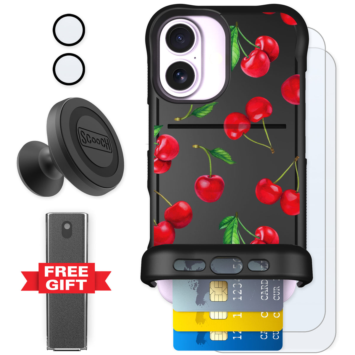 Scooch Wingmate Very Cherry for iPhone 17 — Defender Bundle