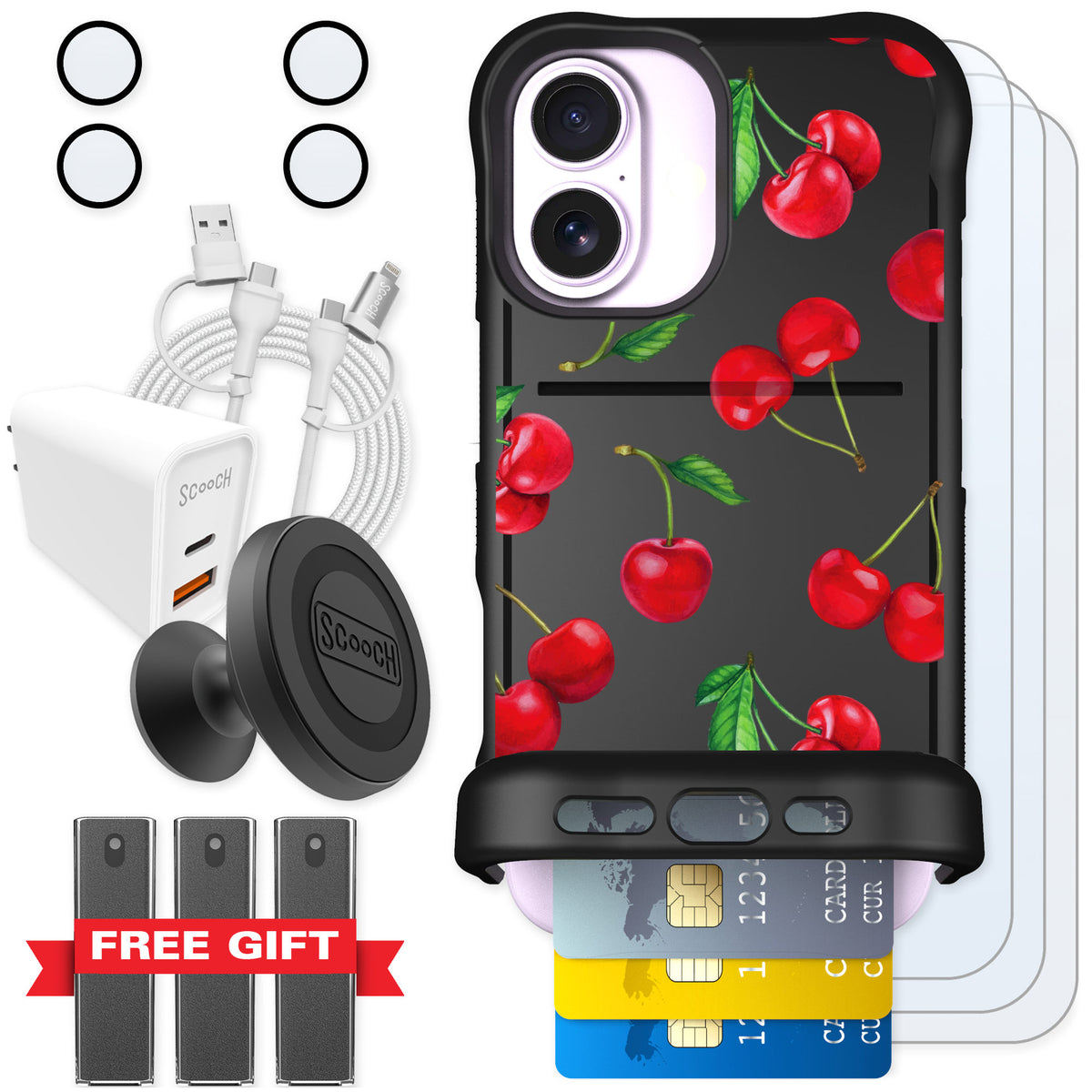 Scooch Wingmate Very Cherry for iPhone 17 — Ultimate Bundle