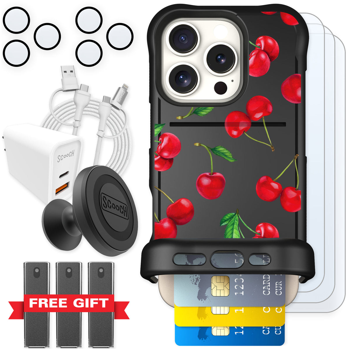 Scooch Wingmate Very Cherry for iPhone 16 Pro — Ultimate Bundle