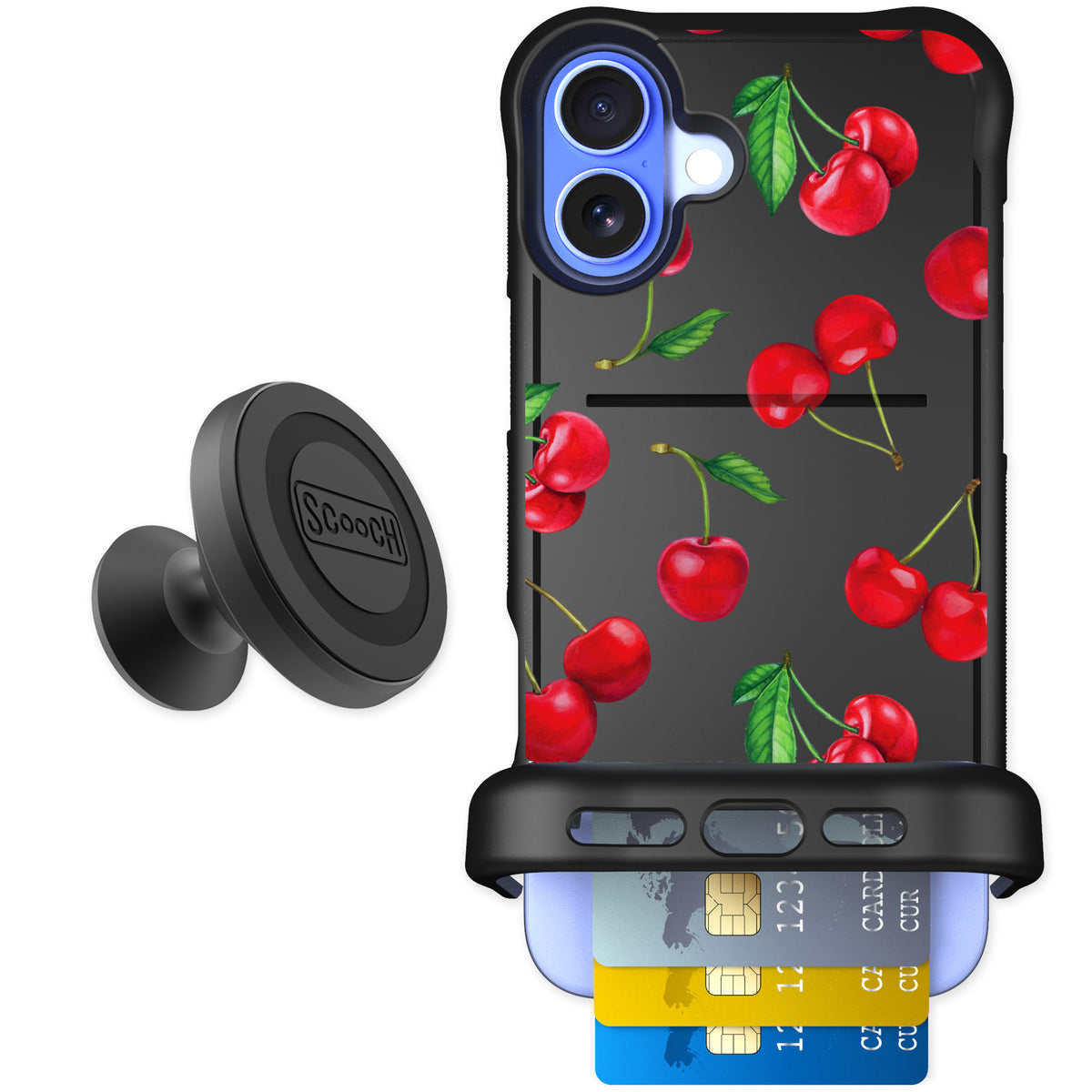 Scooch Wingmate Very Cherry for iPhone 16 Plus — Starter Bundle
