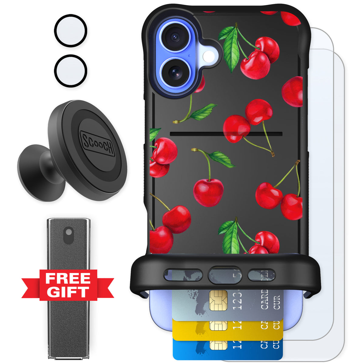 Scooch Wingmate Very Cherry for iPhone 16 Plus — Defender Bundle