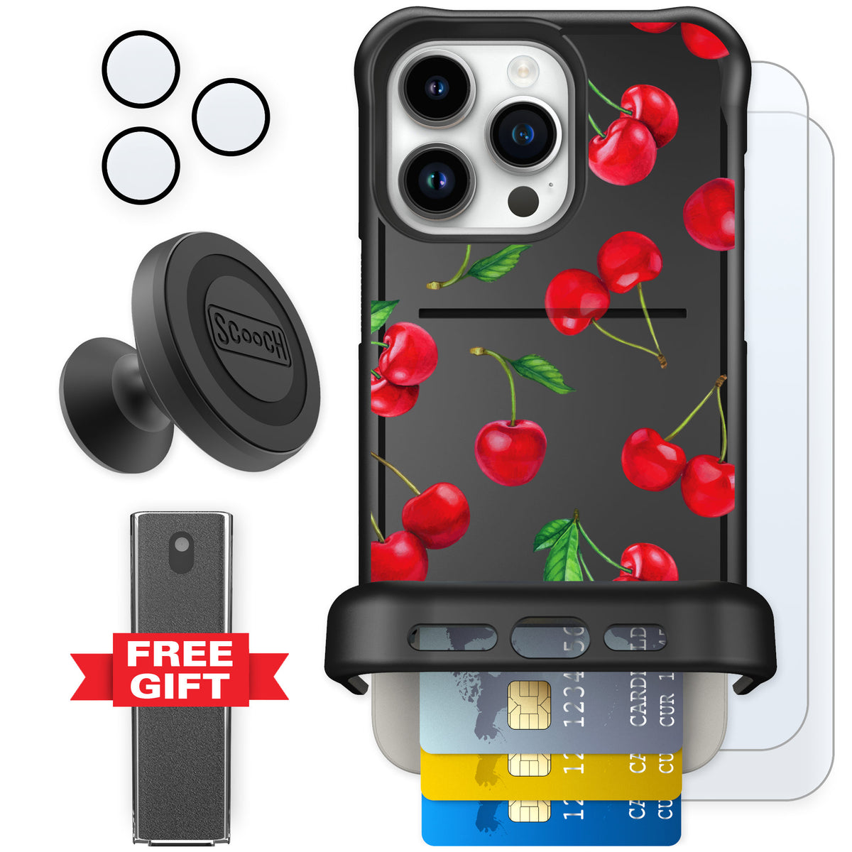Scooch Wingmate Very Cherry for iPhone 15 Pro Max — Defender Bundle