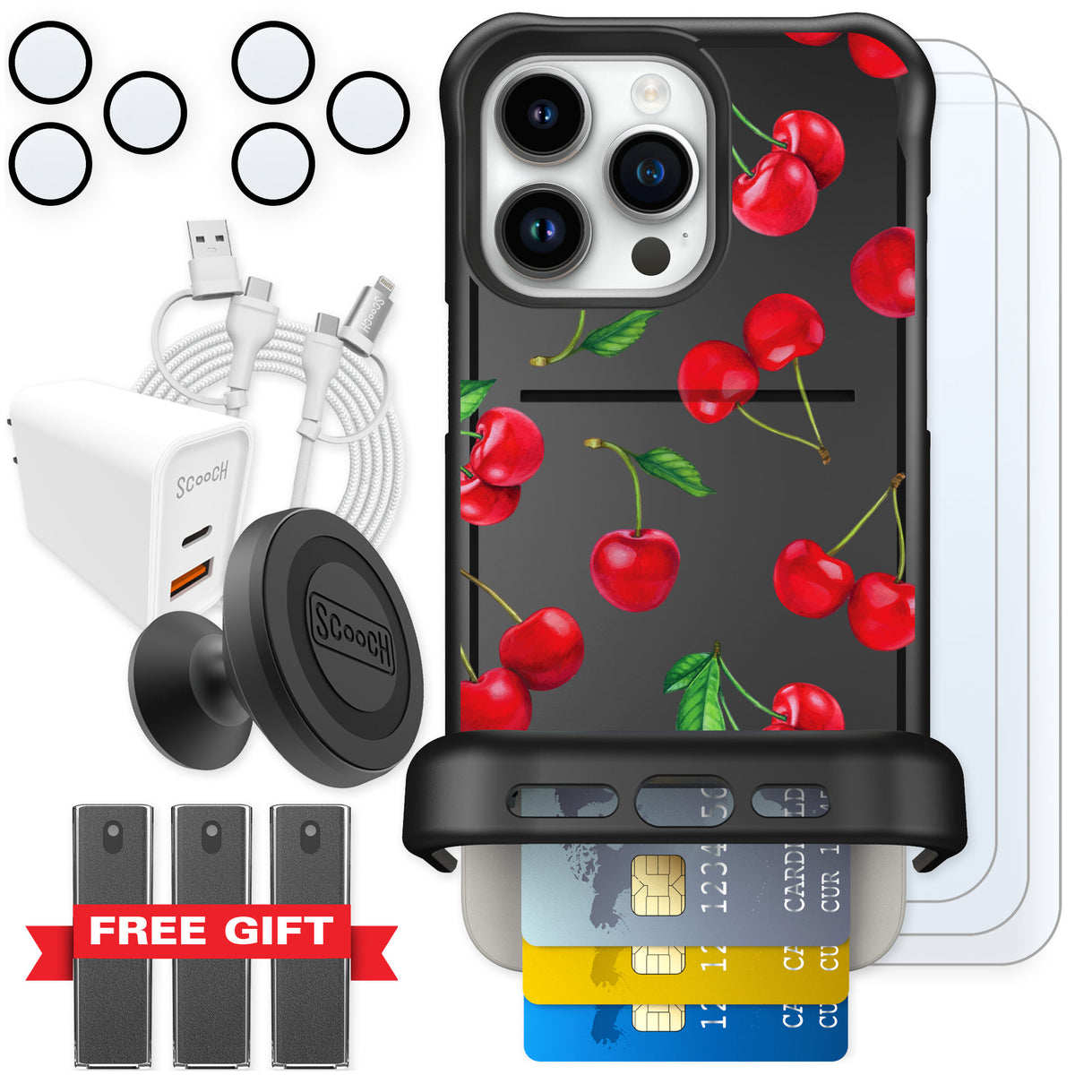 Scooch Wingmate Very Cherry for iPhone 15 Pro Max — Ultimate Bundle