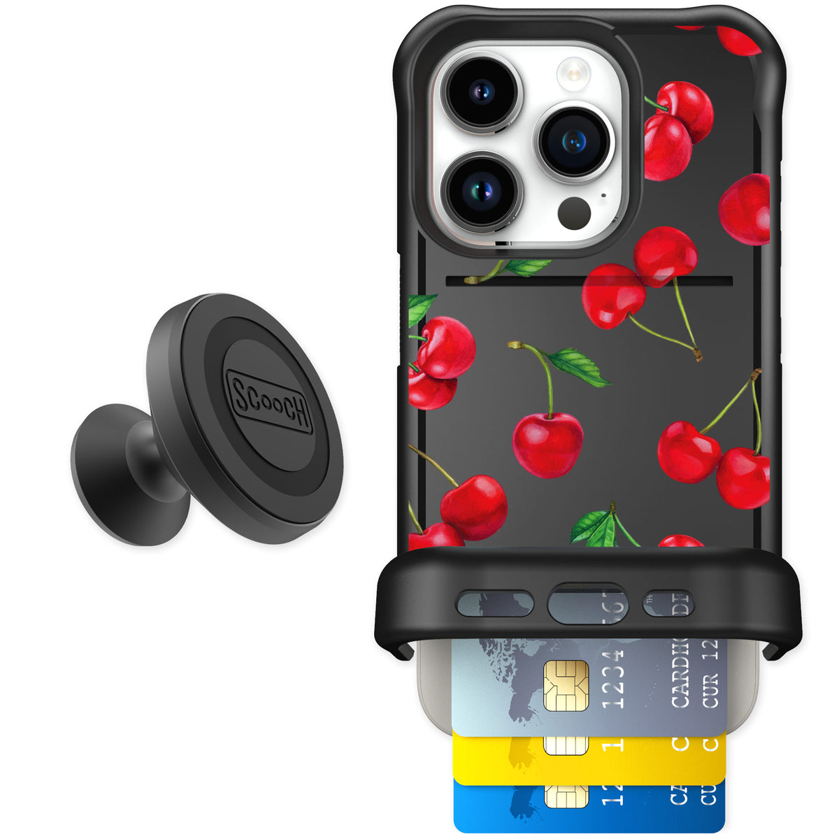 Scooch Wingmate Very Cherry for iPhone 15 Pro — Starter Bundle