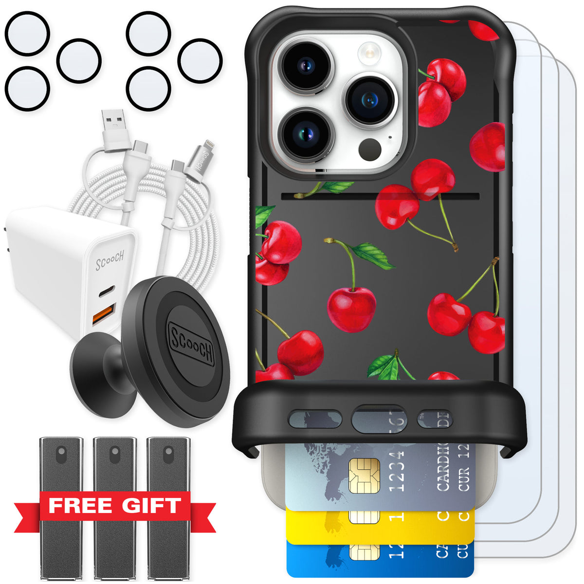 Scooch Wingmate Very Cherry for iPhone 15 Pro — Ultimate Bundle