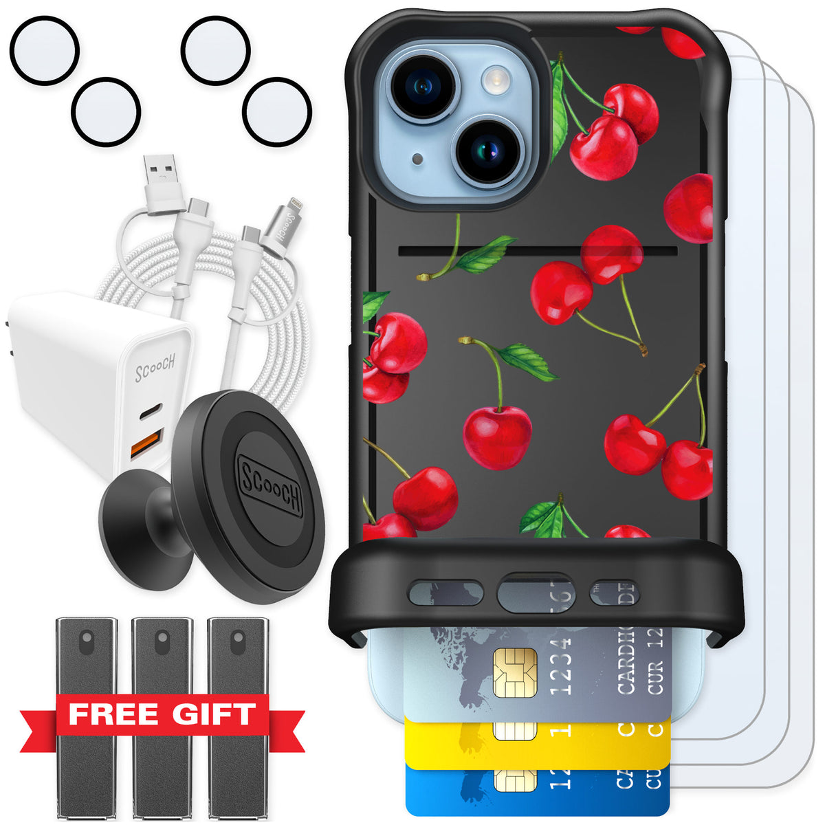 Scooch Wingmate Very Cherry for iPhone 15 — Ultimate Bundle