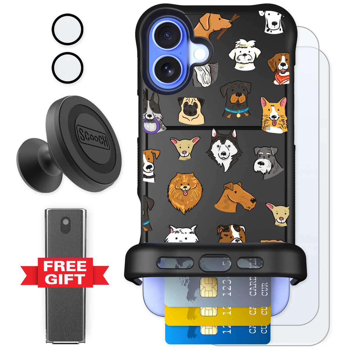 Scooch Wingmate Dog Squad for iPhone 16 Plus — Defender Bundle