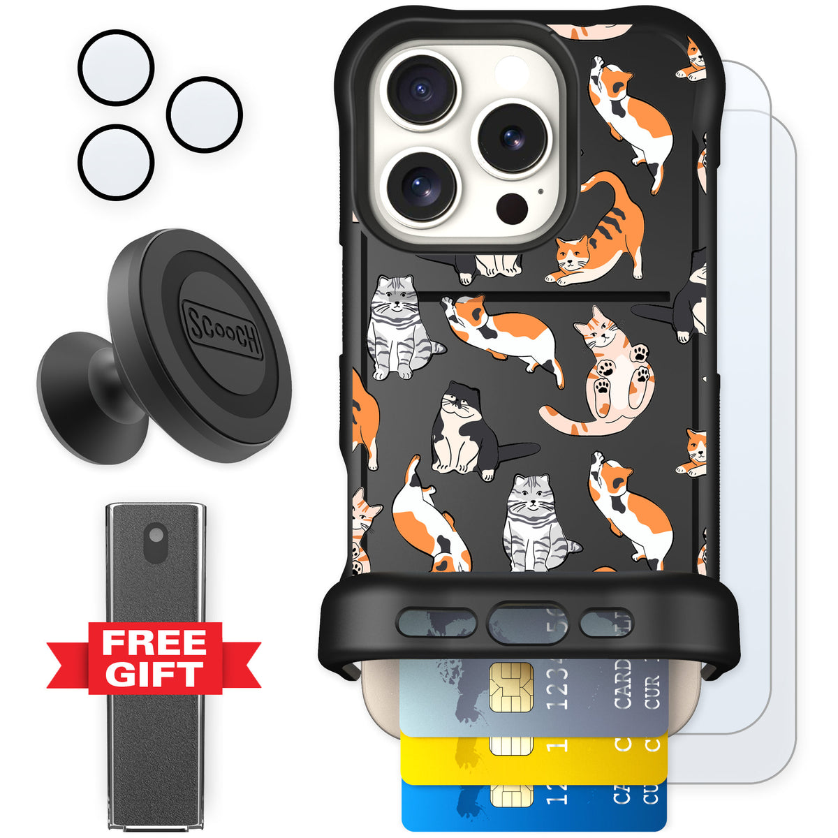 Scooch Wingmate Kitty Crew for iPhone 16 Pro — Defender Bundle