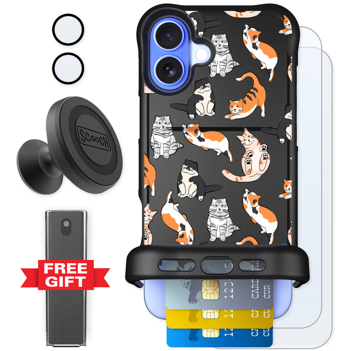 Scooch Wingmate Kitty Crew for iPhone 16 Plus — Defender Bundle