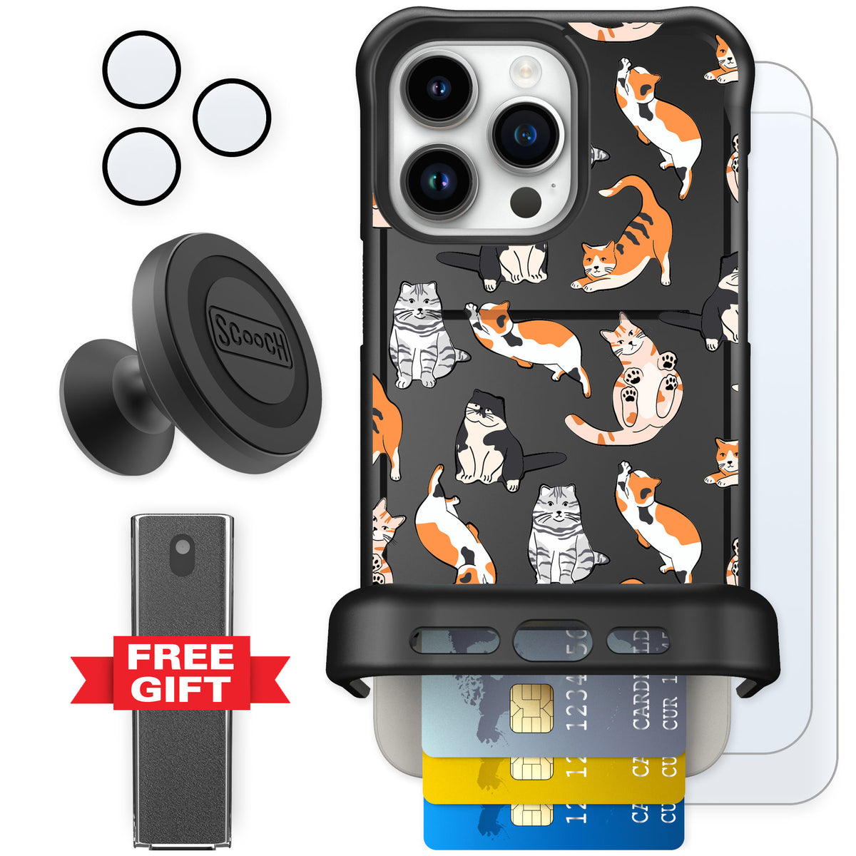Scooch Wingmate Kitty Crew for iPhone 15 Pro Max — Defender Bundle