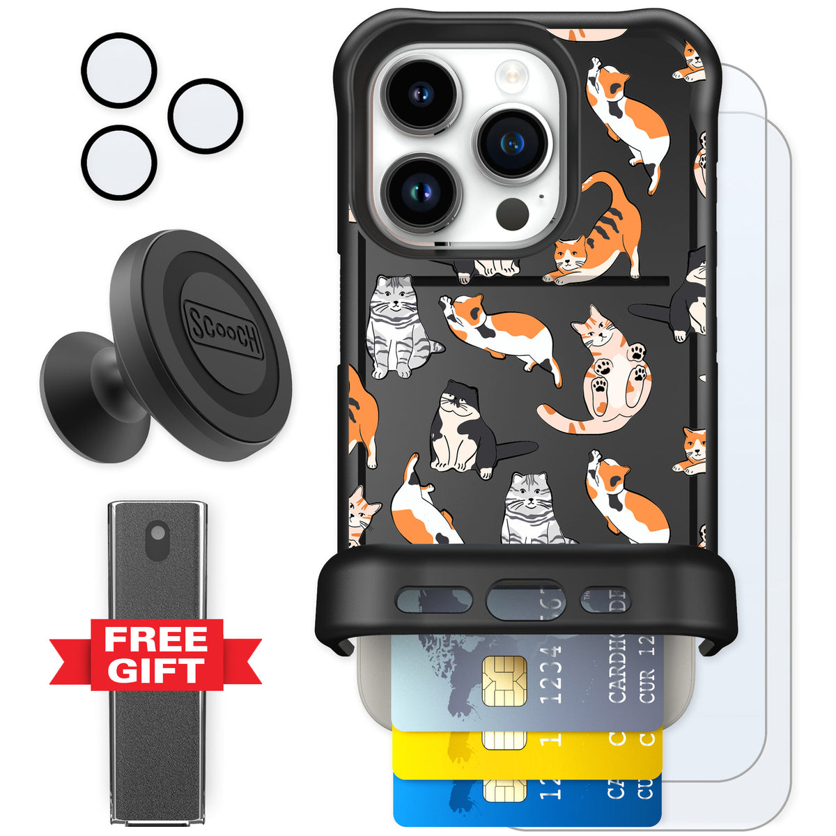 Scooch Wingmate Kitty Crew for iPhone 15 Pro — Defender Bundle