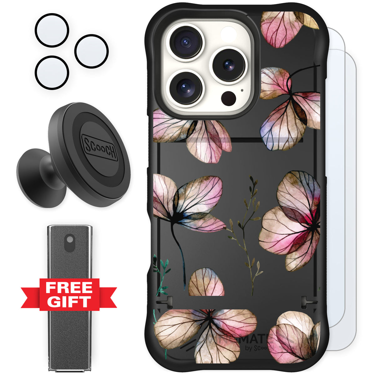 Scooch Wingmate Dried Flowers for iPhone 16 Pro — Defender Bundle