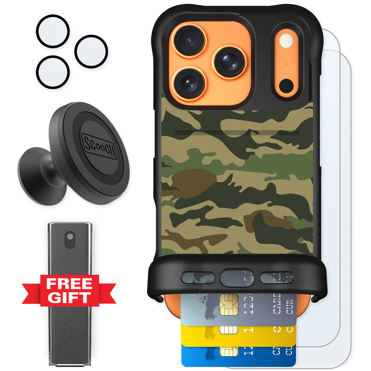 Scooch Wingmate Classic Camo for iPhone 17 Pro — Defender Bundle