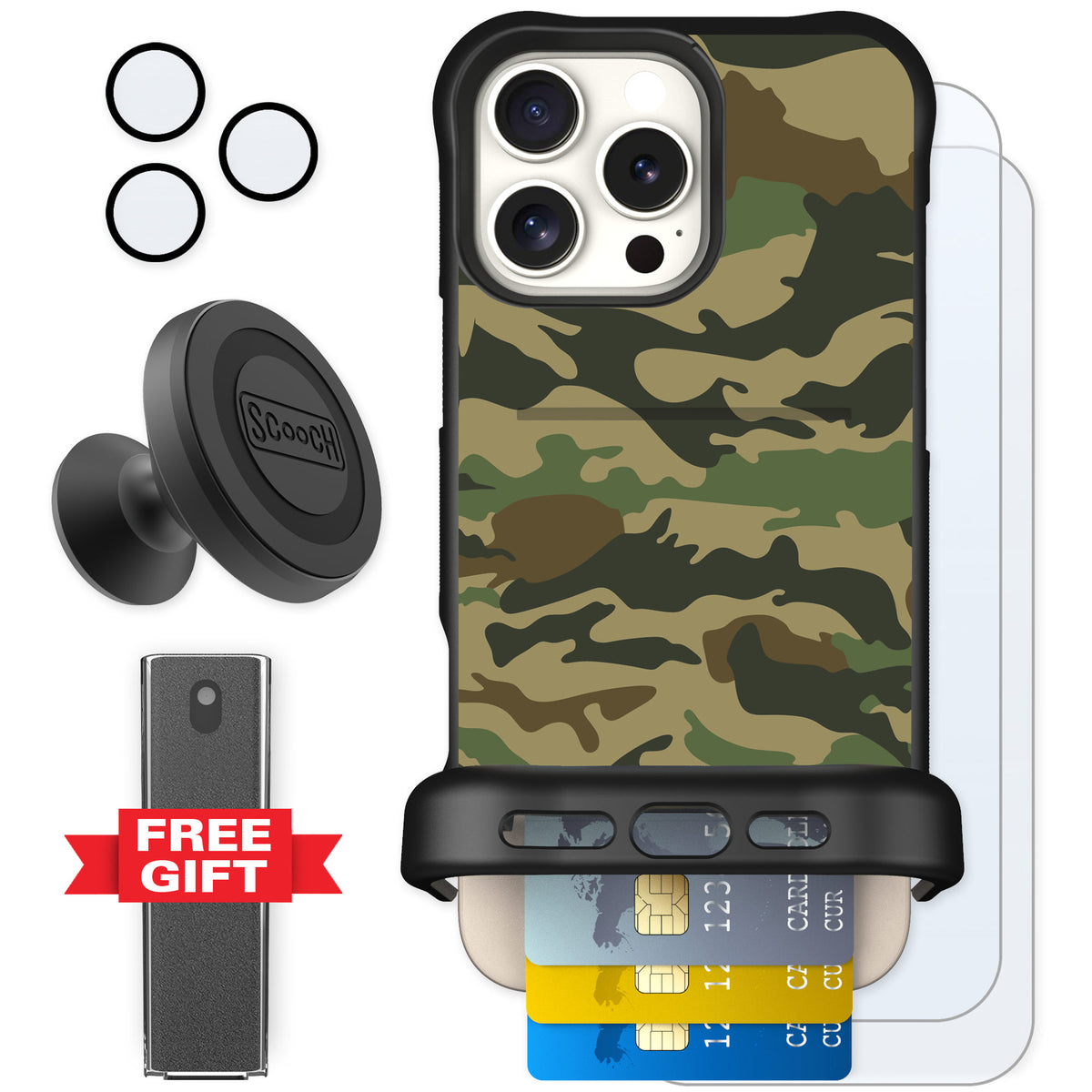 Scooch Wingmate Classic Camo for iPhone 16 Pro Max — Defender Bundle
