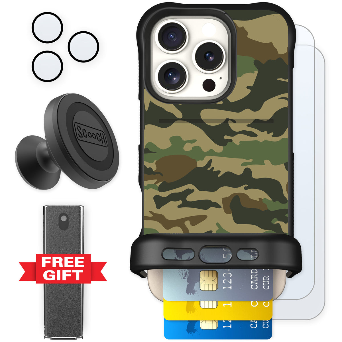 Scooch Wingmate Classic Camo for iPhone 16 Pro — Defender Bundle
