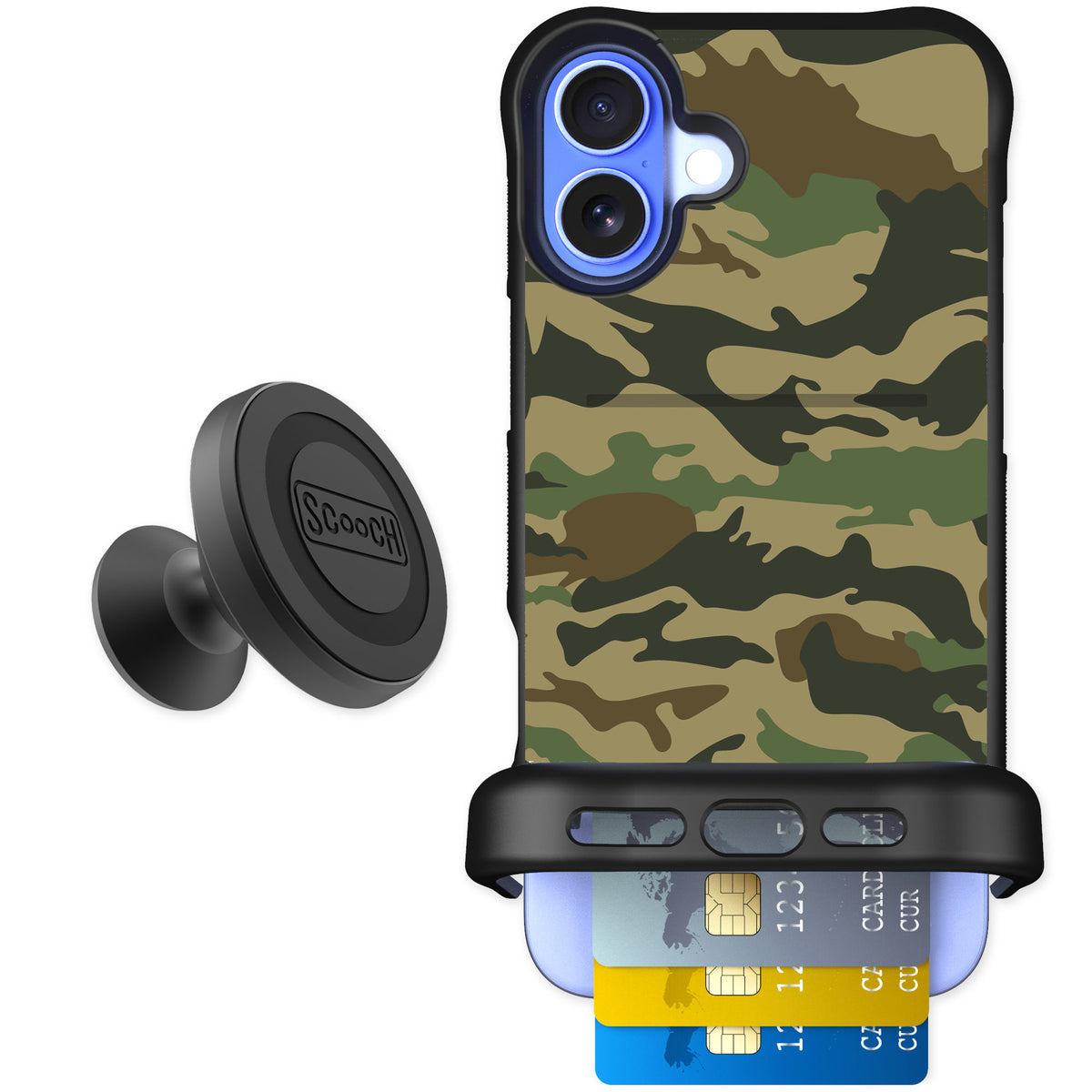 Scooch Wingmate Classic Camo for iPhone 16 Plus — Starter Bundle