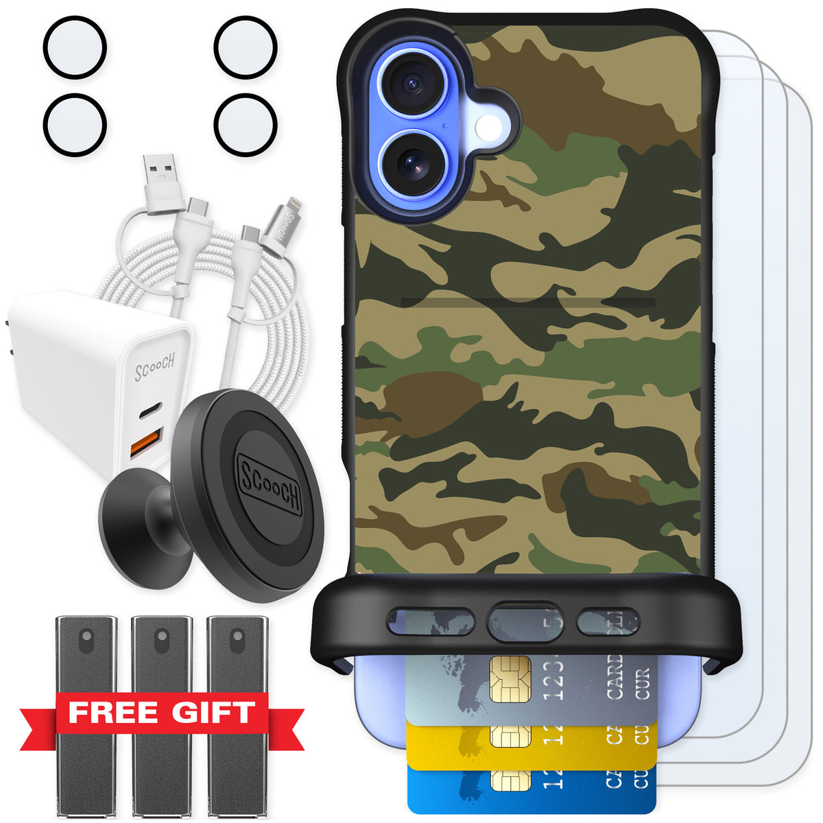 Scooch Wingmate Classic Camo for iPhone 16 Plus — Ultimate Bundle