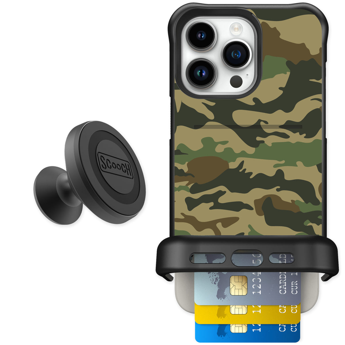 Scooch Wingmate Classic Camo for iPhone 15 Pro Max — Starter Bundle