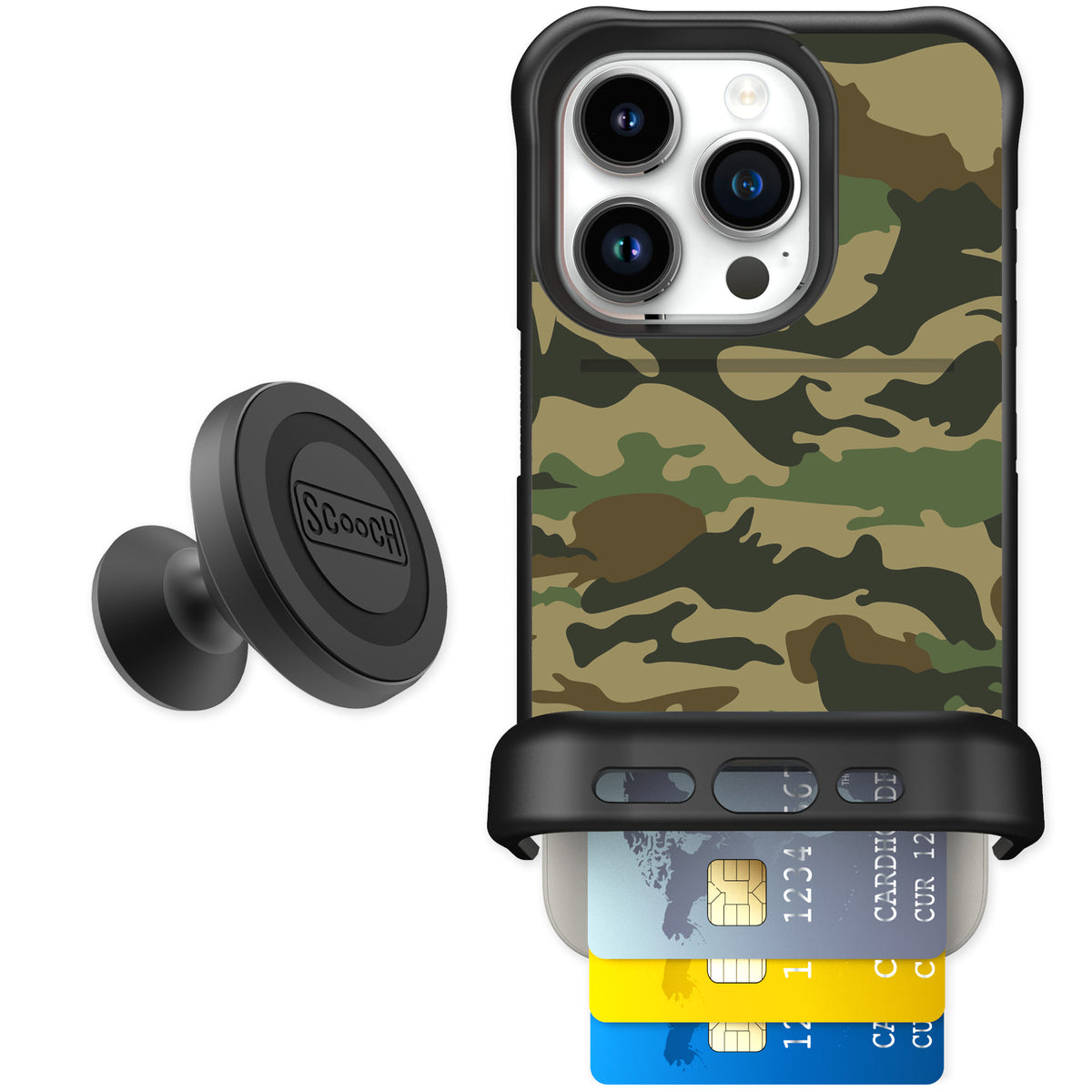 Scooch Wingmate Classic Camo for iPhone 15 Pro — Starter Bundle