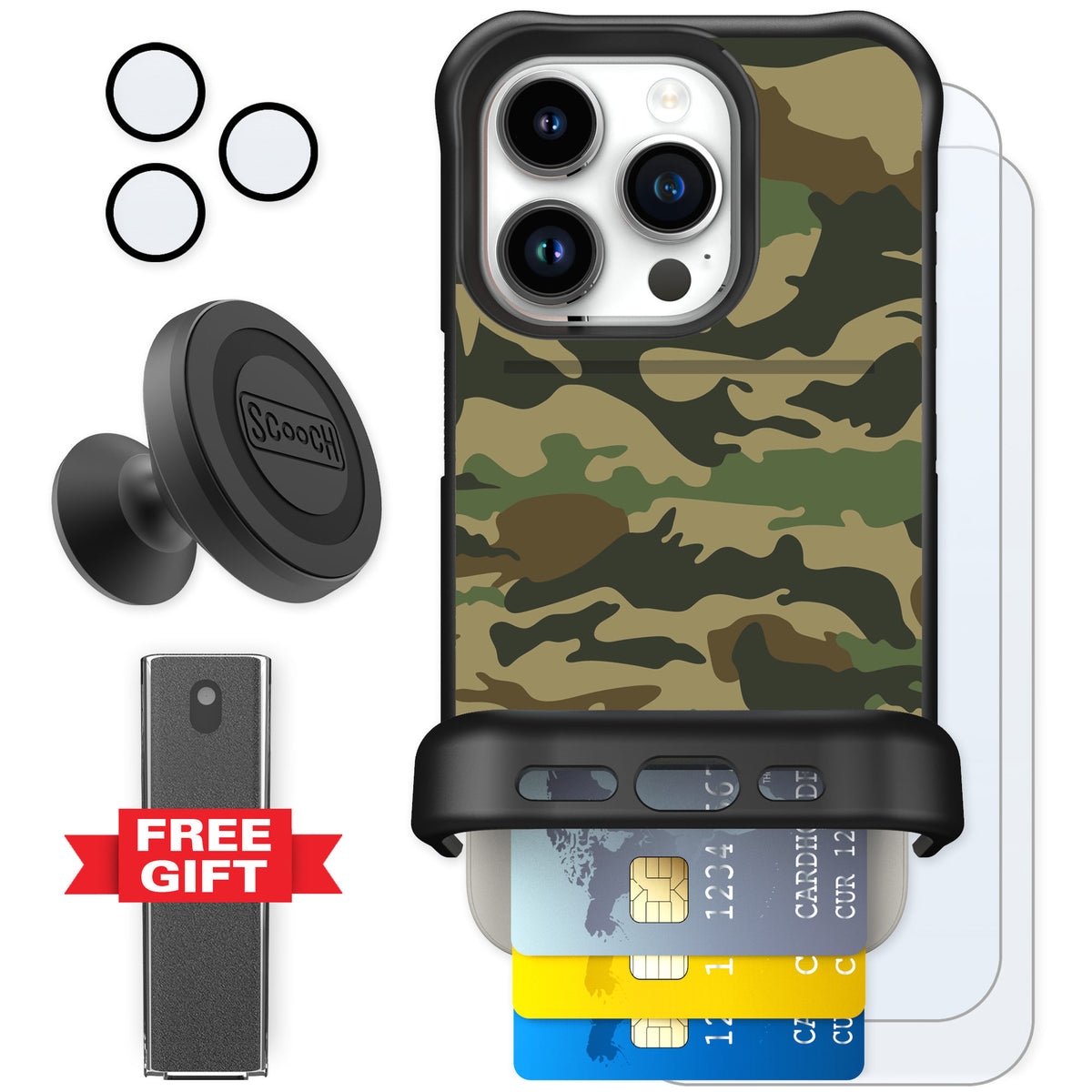 Scooch Wingmate Classic Camo for iPhone 15 Pro — Defender Bundle