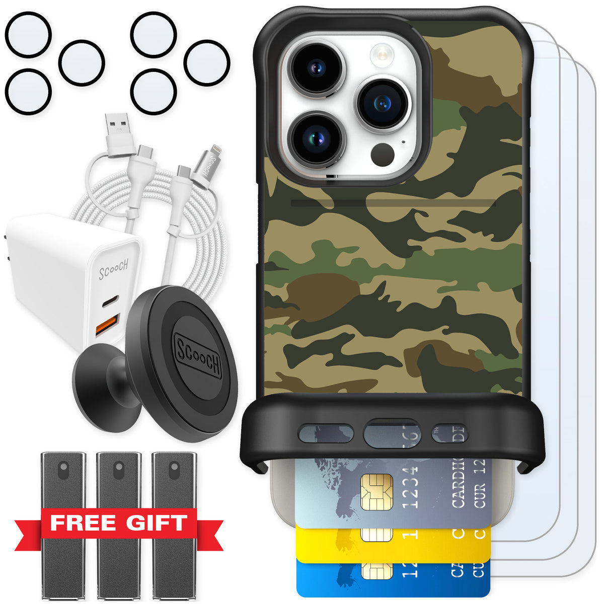Scooch Wingmate Classic Camo for iPhone 15 Pro — Ultimate Bundle