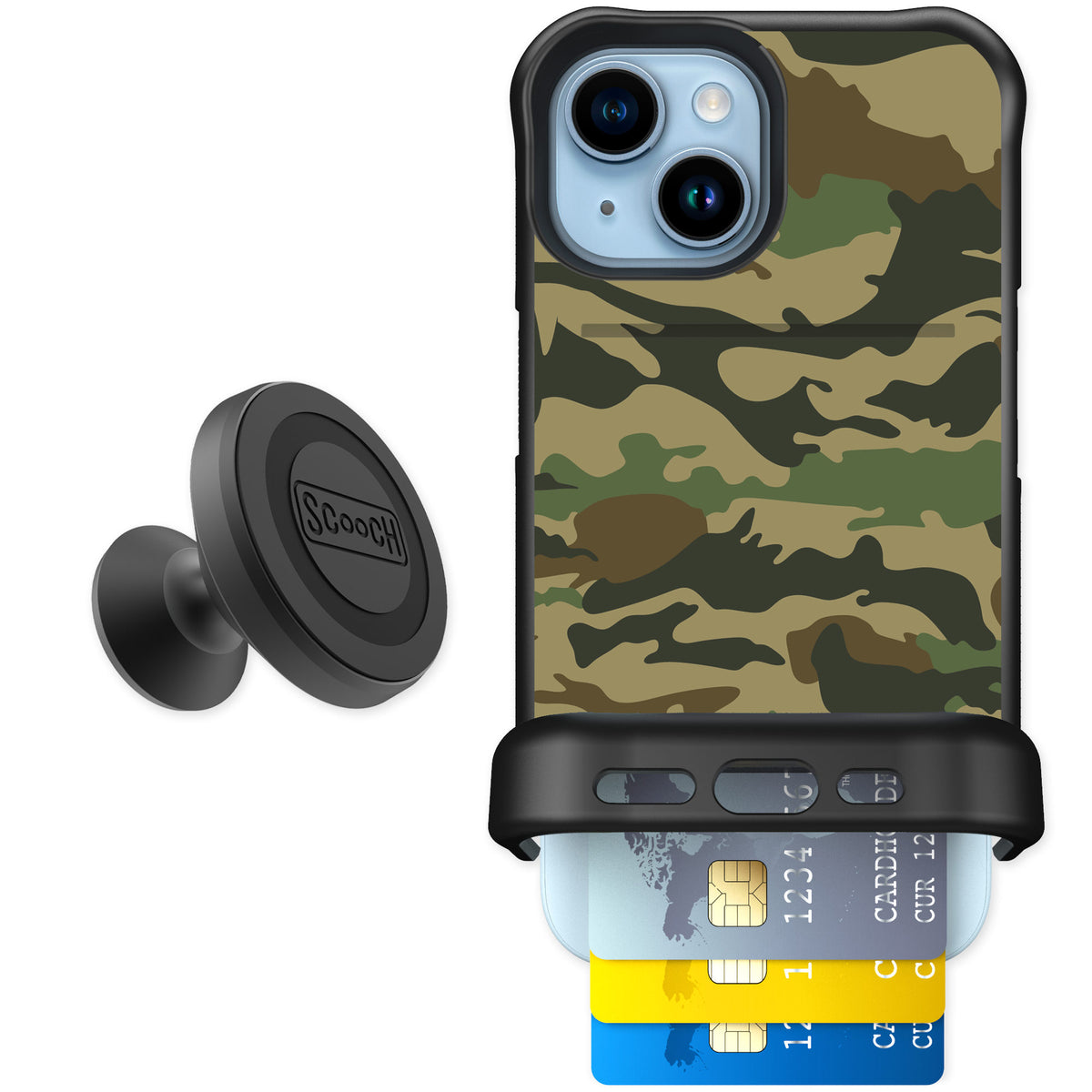 Scooch Wingmate Classic Camo for iPhone 15 — Starter Bundle