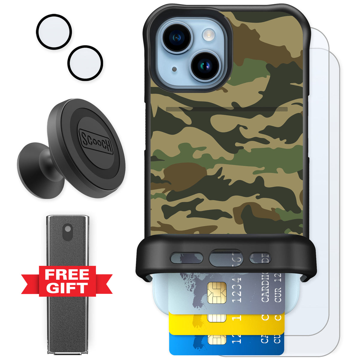 Scooch Wingmate Classic Camo for iPhone 15 — Defender Bundle