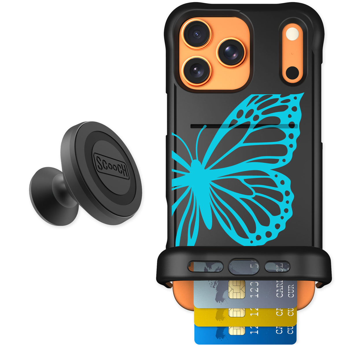 Scooch Wingmate Azure Butterfly for iPhone 17 Pro Max — Starter Bundle