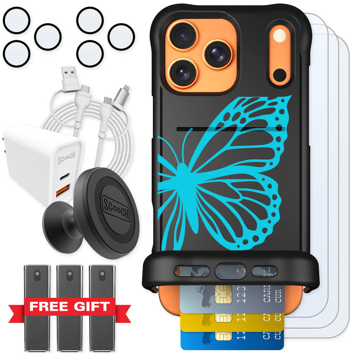 Scooch Wingmate Azure Butterfly for iPhone 17 Pro Max — Ultimate Bundle