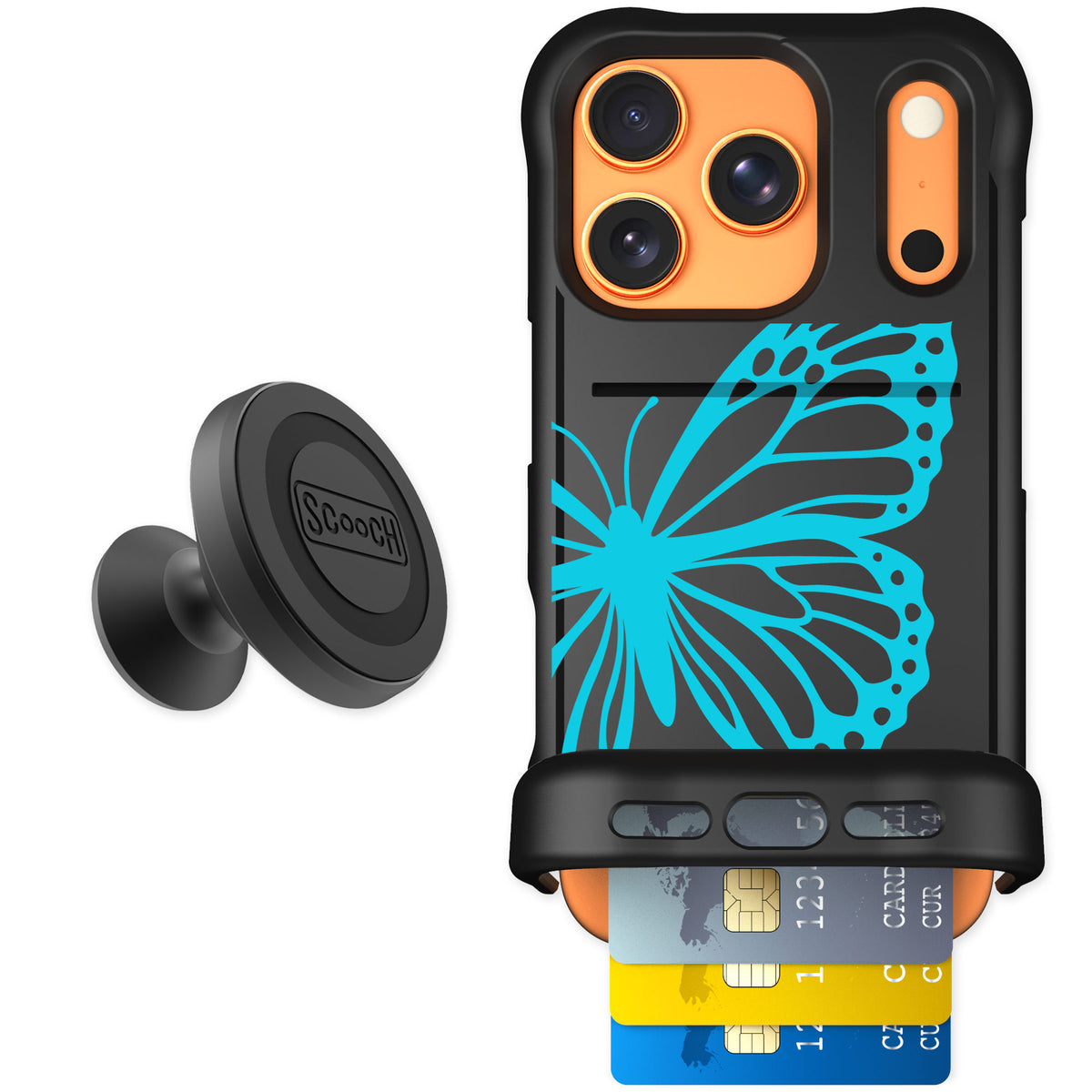 Scooch Wingmate Azure Butterfly for iPhone 17 Pro — Starter Bundle