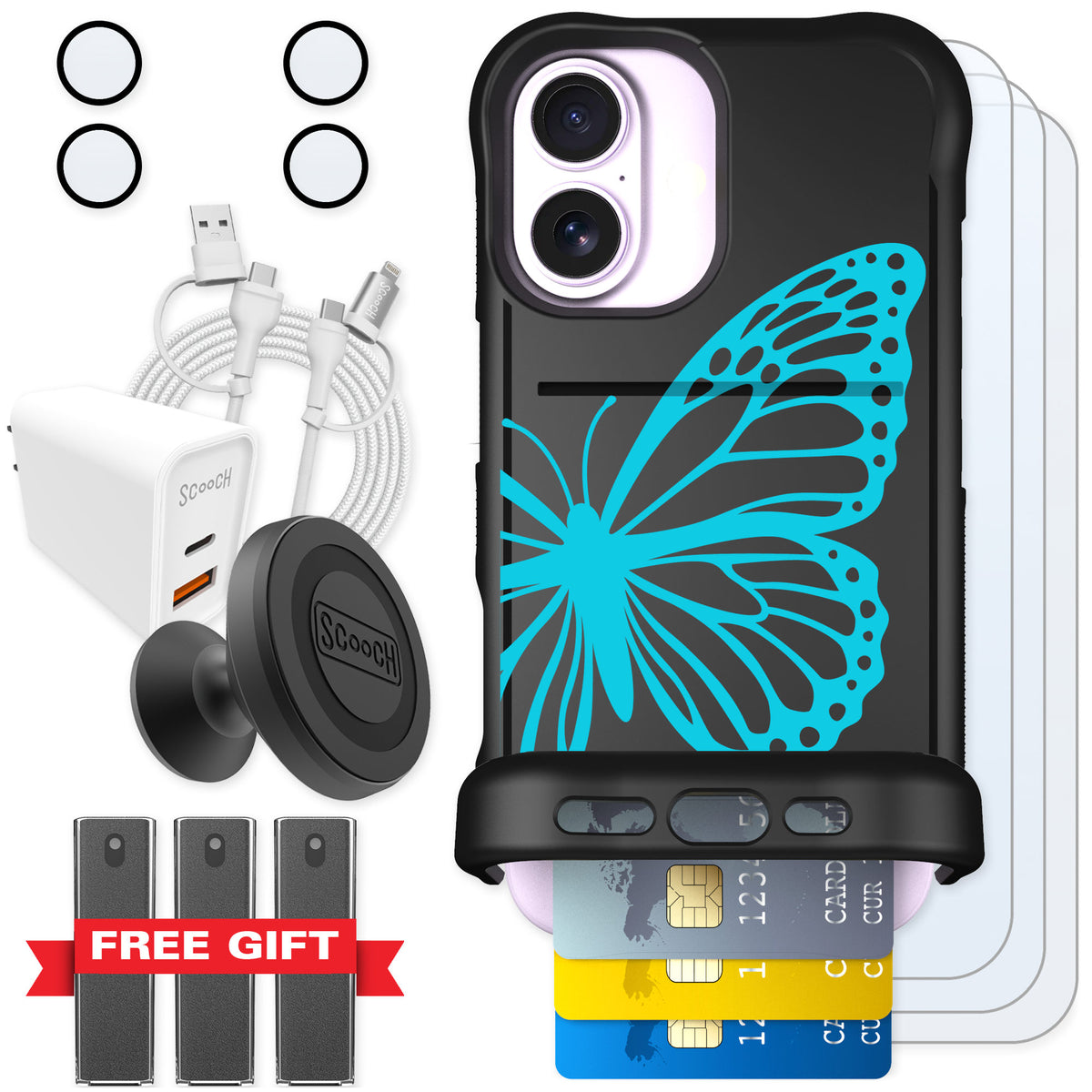 Scooch Wingmate Azure Butterfly for iPhone 17 — Ultimate Bundle