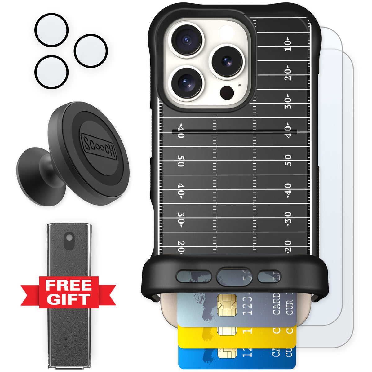 Scooch Wingmate Yard Lines for iPhone 16 Pro — Defender Bundle