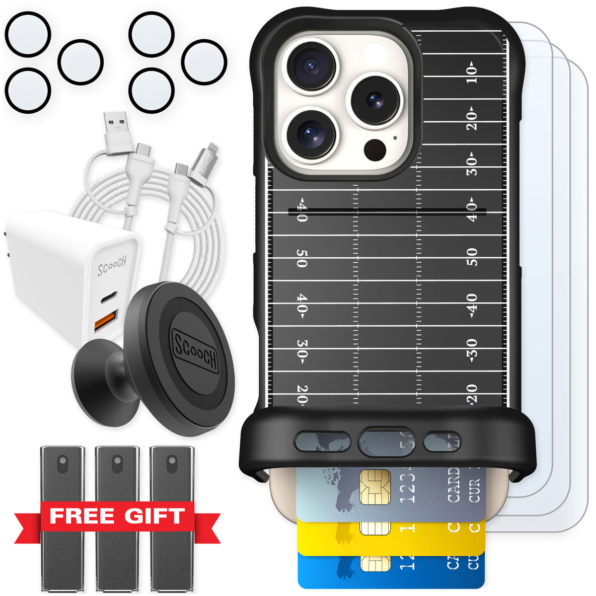 Scooch Wingmate Yard Lines for iPhone 16 Pro — Ultimate Bundle