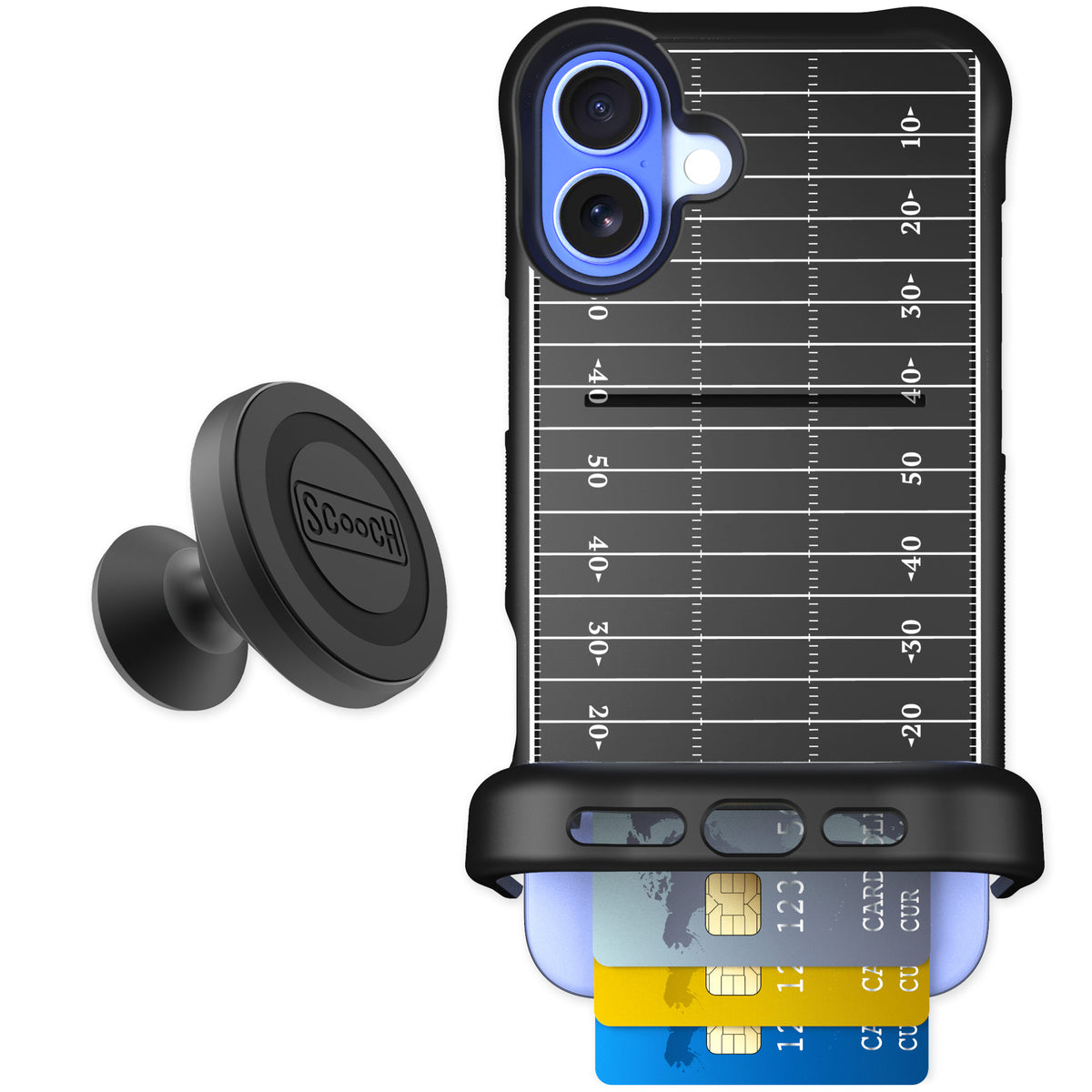 Scooch Wingmate Yard Lines for iPhone 16 Plus — Starter Bundle