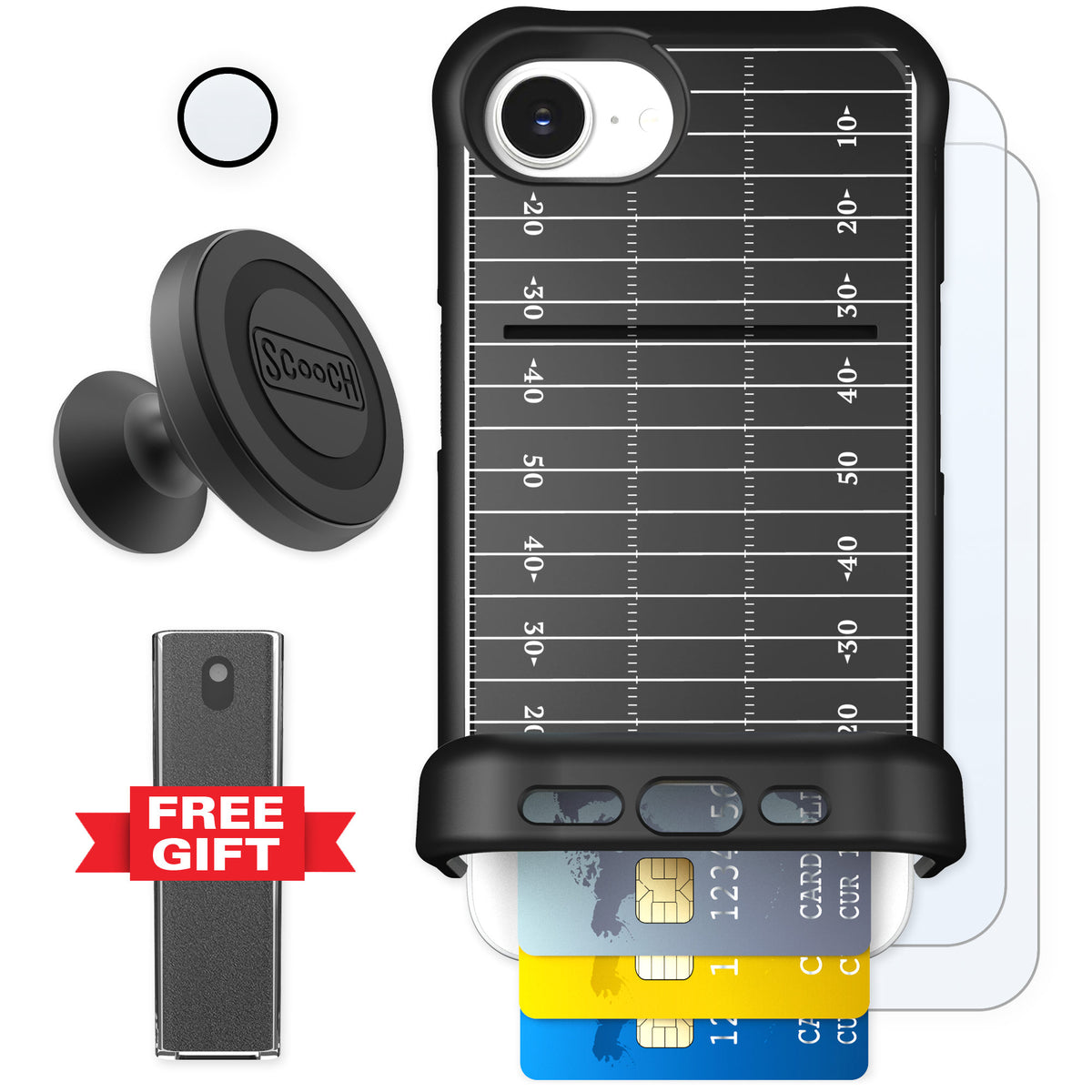 Scooch Wingmate Yard Lines for iPhone 16e — Defender Bundle