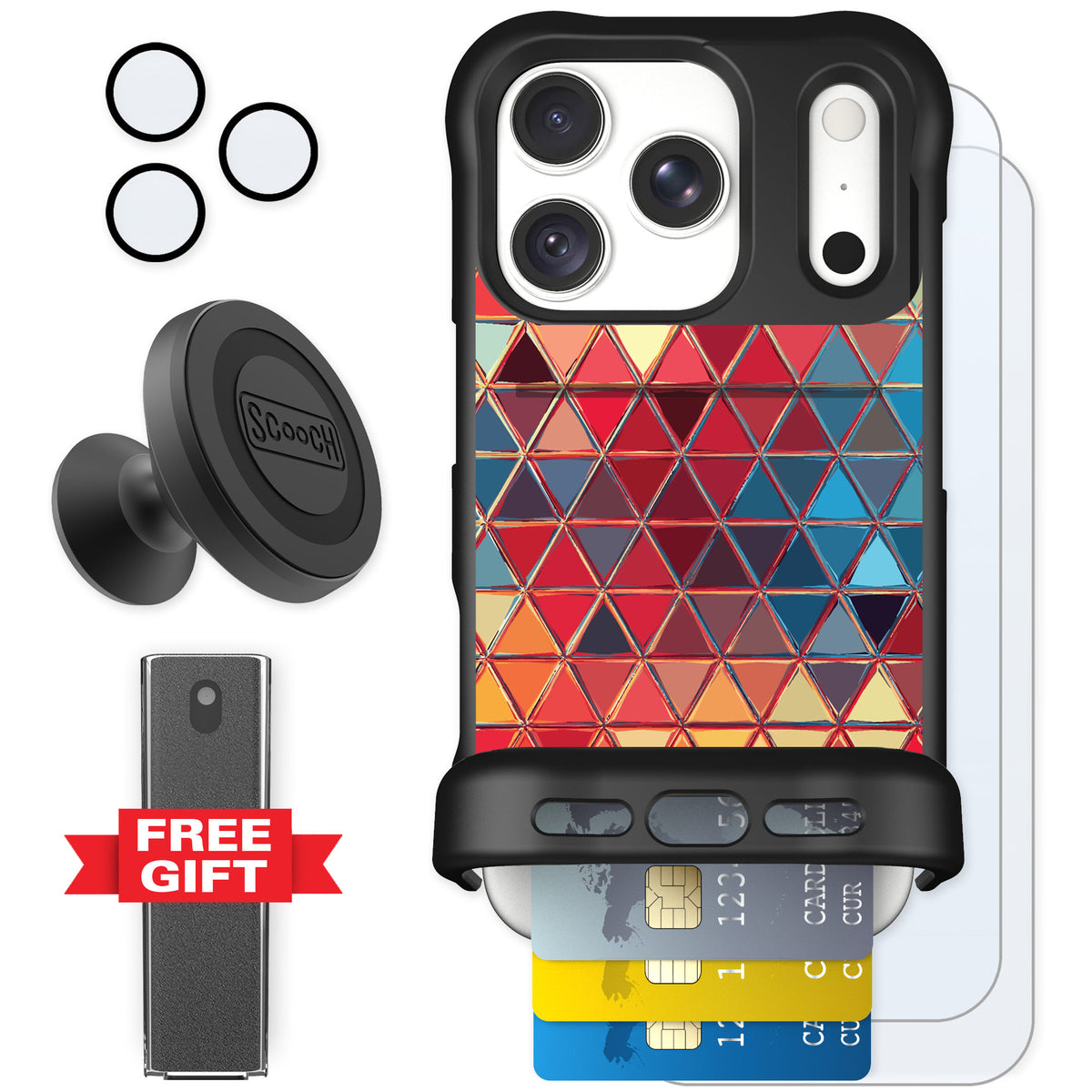 Scooch Wingmate Festive Glass for iPhone 18 Pro — Defender Bundle