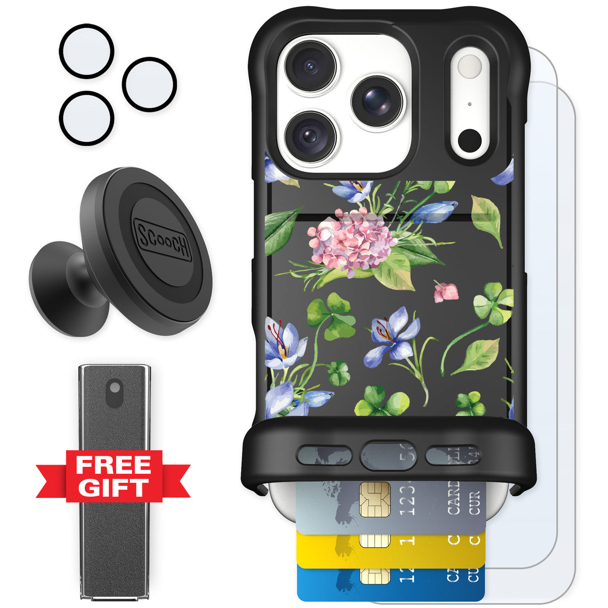 Scooch Wingmate Lucky Hydrangea for iPhone 18 Pro — Defender Bundle