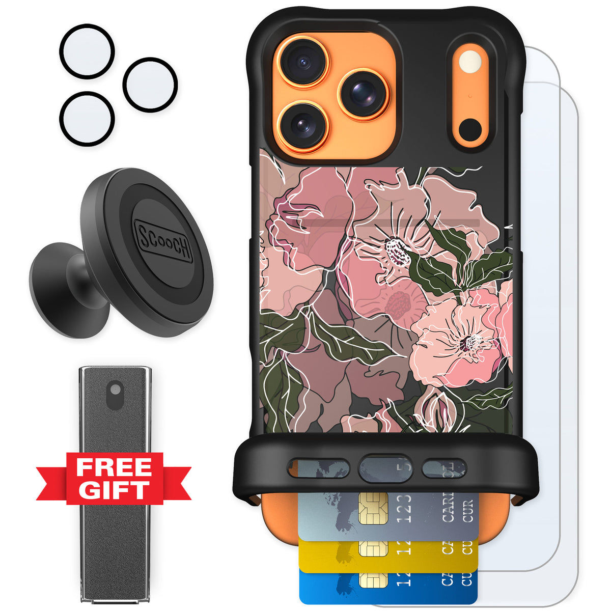 Scooch Wingmate Blush Botanical for iPhone 17 Pro Max — Defender Bundle
