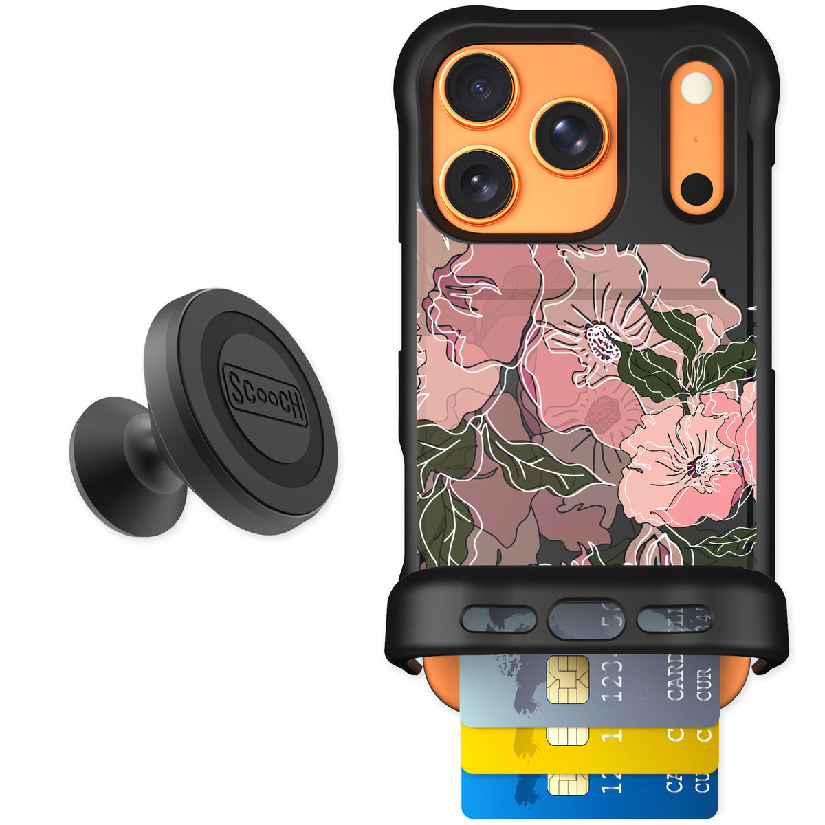 Scooch Wingmate Blush Botanical for iPhone 17 Pro — Starter Bundle
