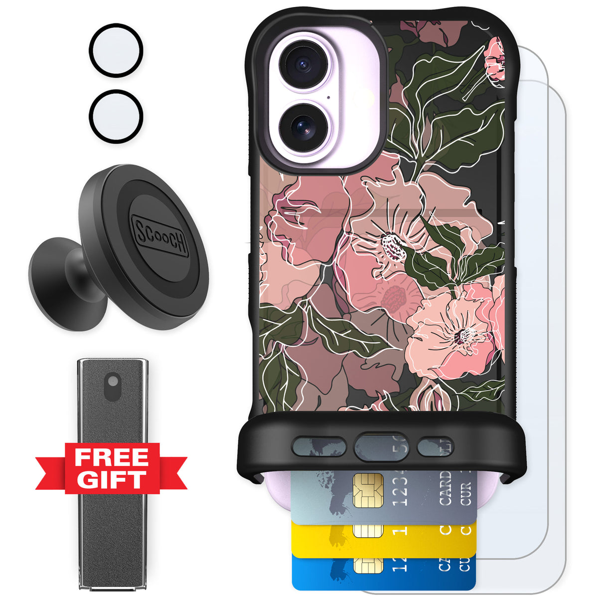 Scooch Wingmate Blush Botanical for iPhone 17 — Defender Bundle