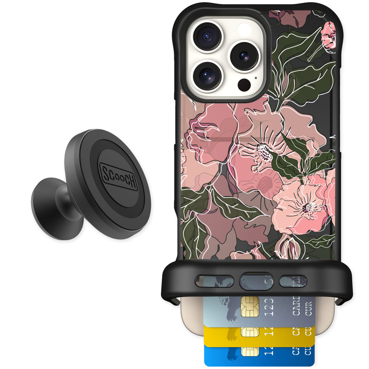 Scooch Wingmate Blush Botanical for iPhone 16 Pro Max — Starter Bundle