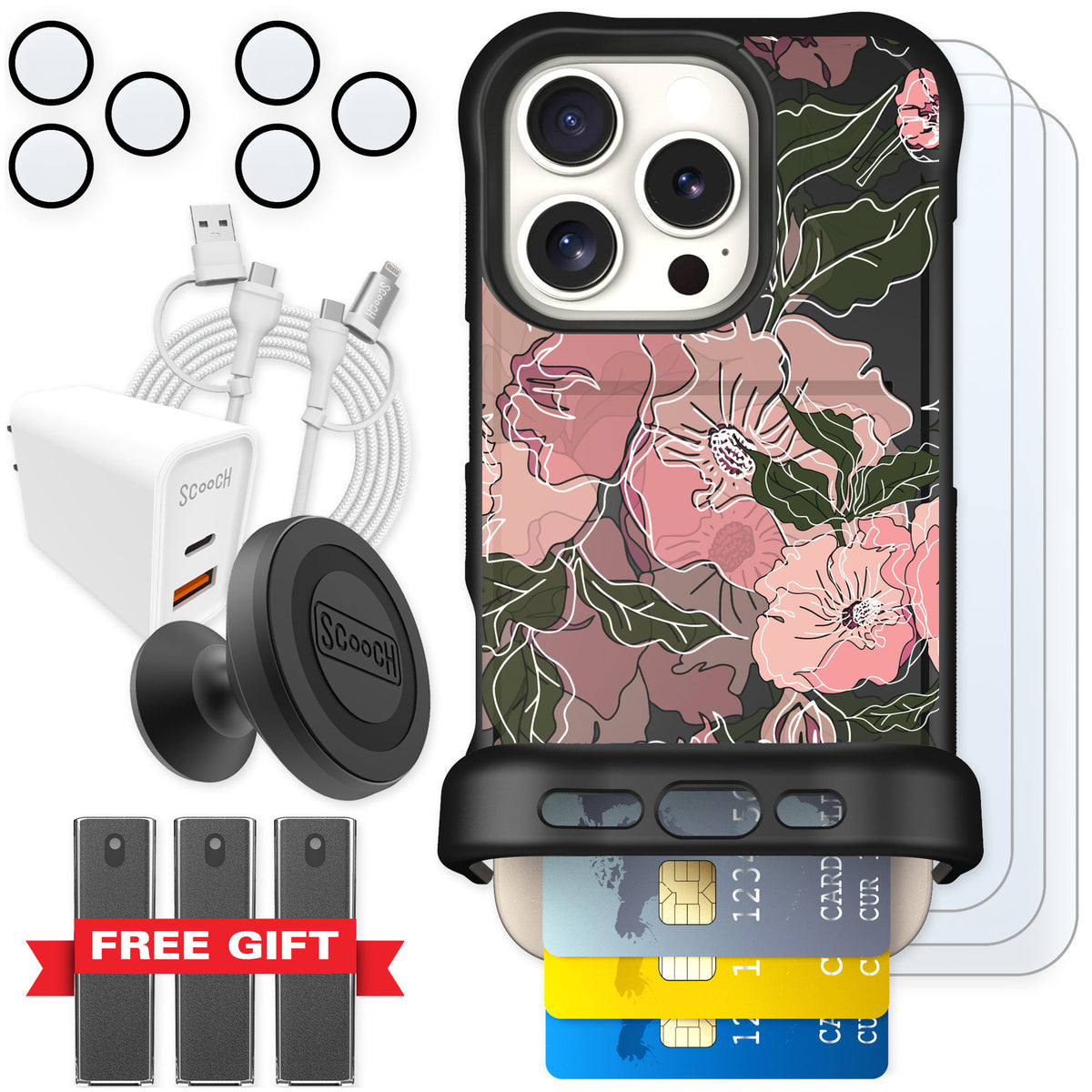 Scooch Wingmate Blush Botanical for iPhone 16 Pro — Ultimate Bundle