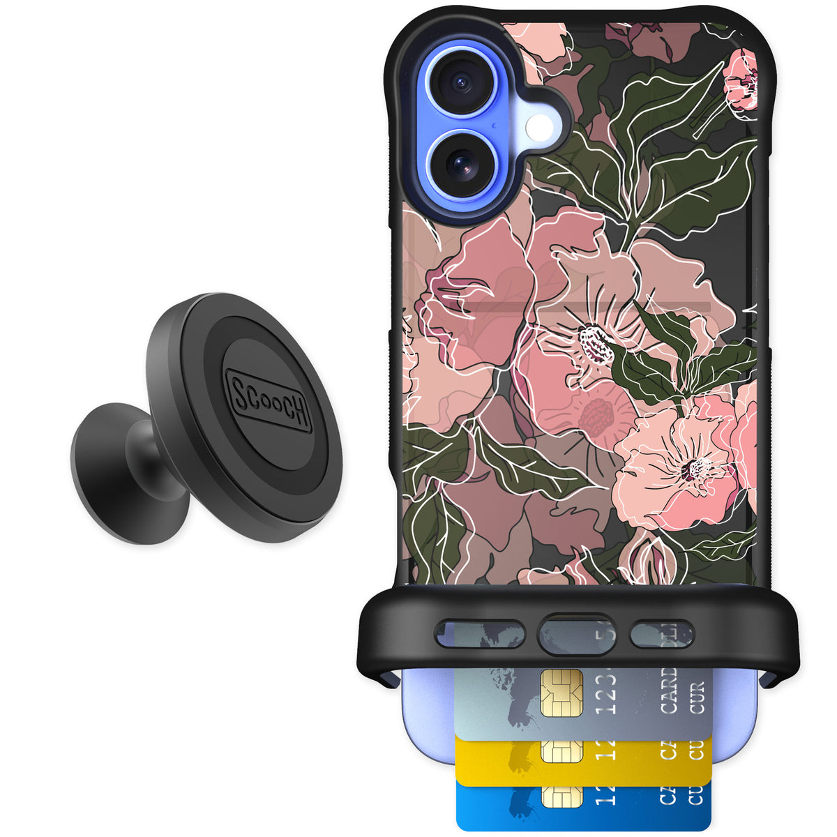 Scooch Wingmate Blush Botanical for iPhone 16 Plus — Starter Bundle