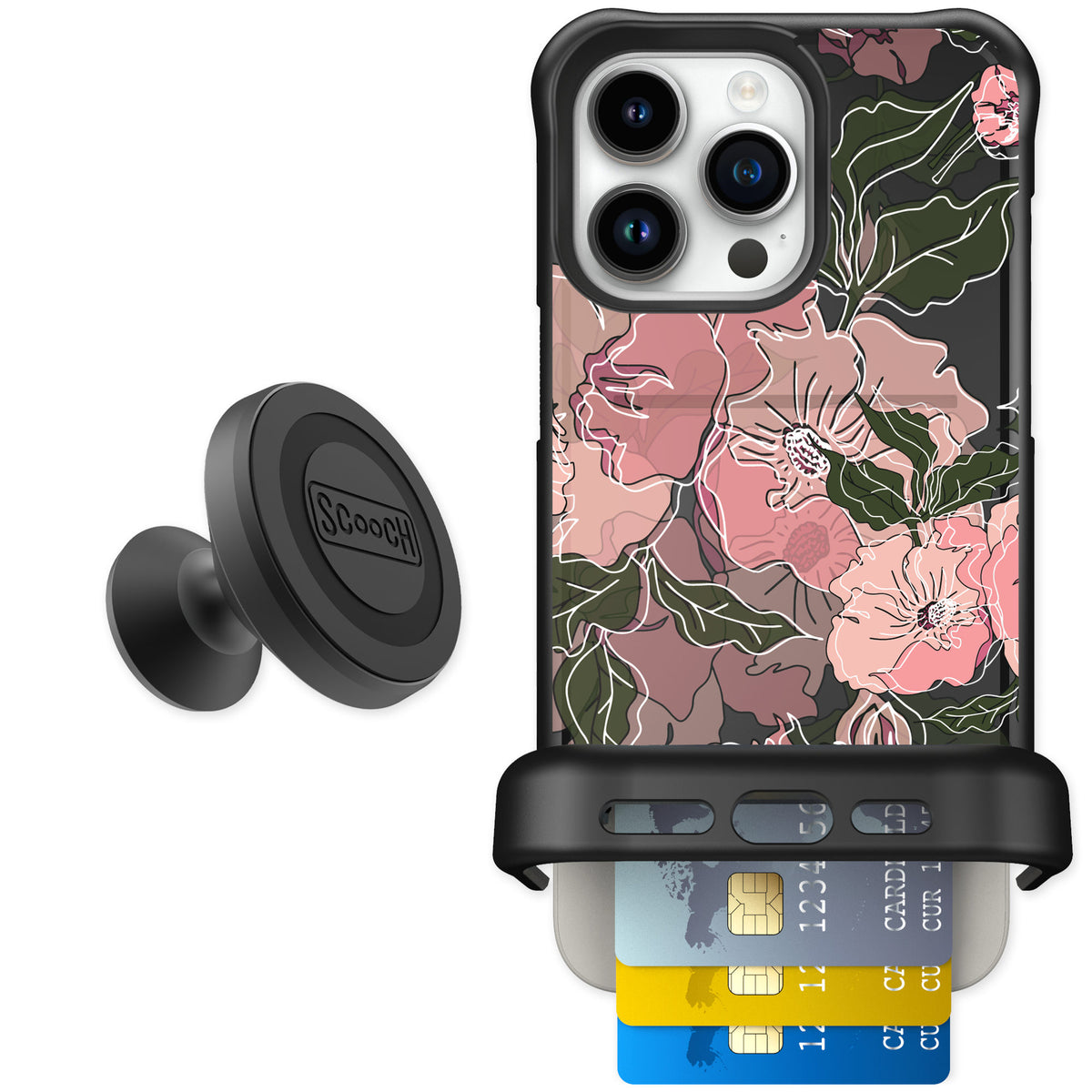 Scooch Wingmate Blush Botanical for iPhone 15 Pro Max — Starter Bundle